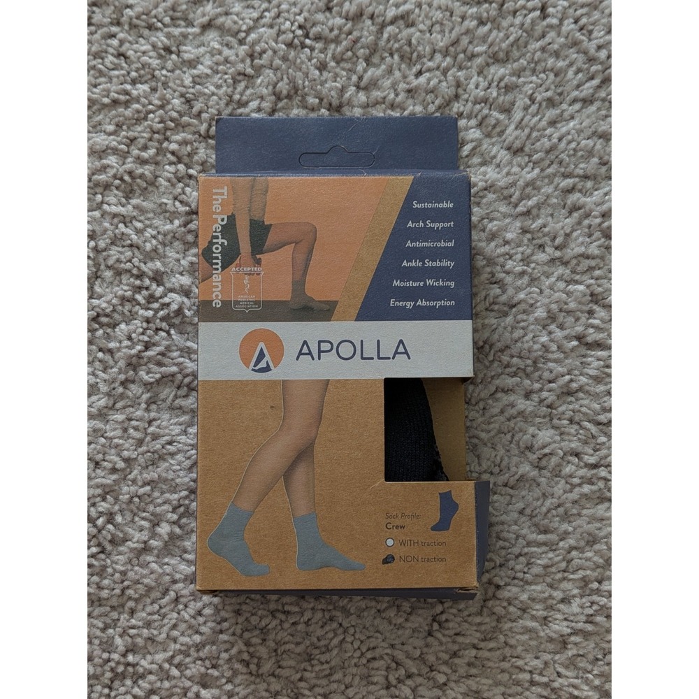 Apolla The Performance Crew Non Traction Socks US 6-10 Women 6-8.5 Men NWT